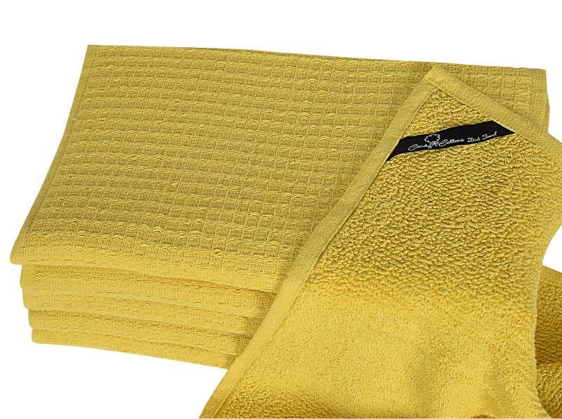 Candy Cottons Dish Towels|Kitchen Dish Cloths Two-Sided Waffle Terry|13x28 Inches 100% Cotton Dish Rags Washing Dishes|Super Absorbent Reusable Quick Drying Dish Towels| 6-Pc Set Lemon Yellow