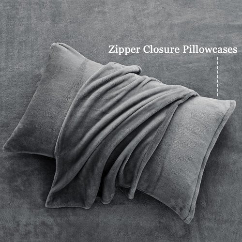 HCORA Fleece Queen Sheet Set, Luxury Soft Faux Fur Bed Sheets, Fluffy Plush Velvet Sheets Fuzzy Bedding Sheets for Fall and Winter, Cozy Warm, No Shedding, 4PC, Dark Grey