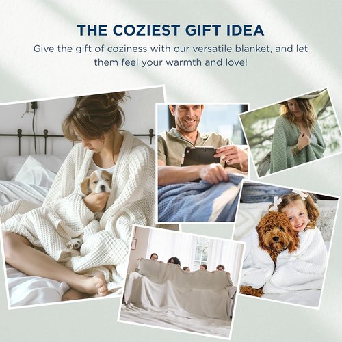 Bedsure Gentlesoft 100% Cotton Blanket - Cooling, Breathable Queen Size Waffle Weave | Soft White 90x90 Inches