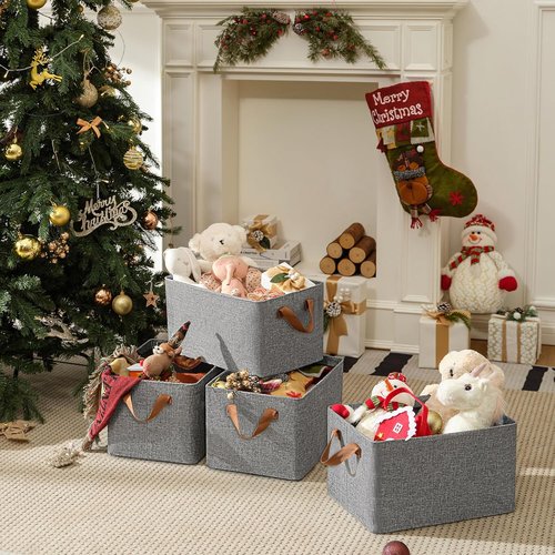 Granny Says Storage Baskets - Large Closet Organizer Bins with Metal Frame | Collapsible Gray 2-Pack