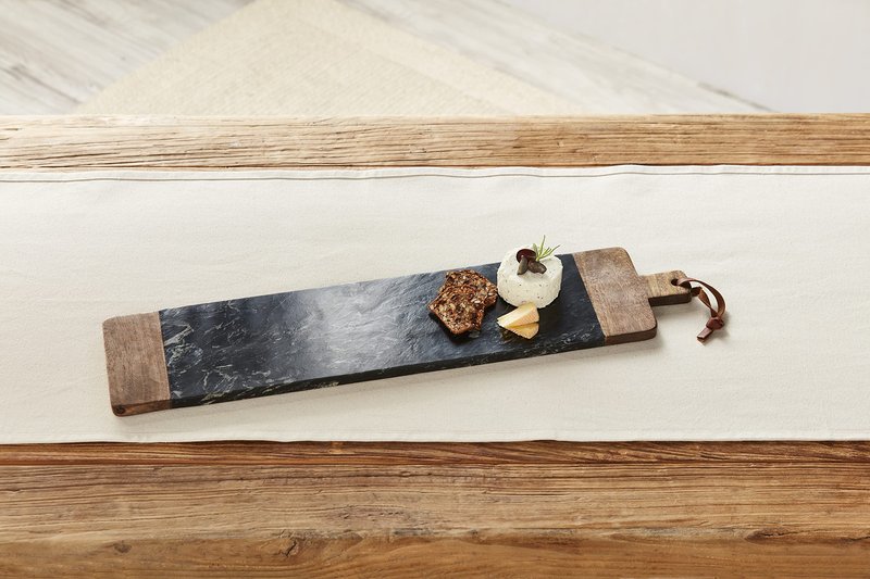 Mud Pie Long Wood Blk Marble Board, 6" X 26"