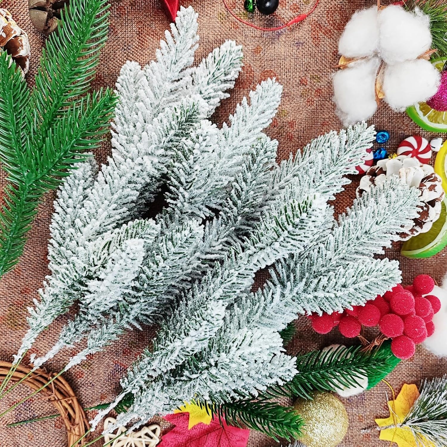 NSBELL 20PCS Artificial Flocking Pine Picks - 11.8 Inch Snow Forest Greenery for Holiday Decor | DIY Wreaths & Parties