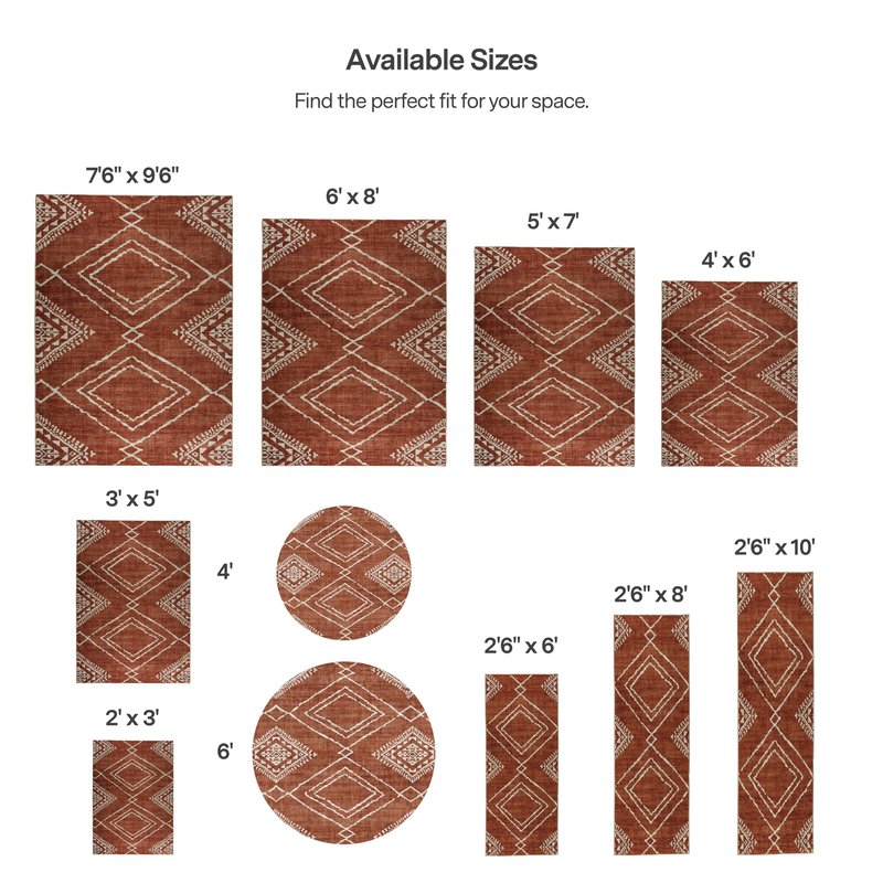 ReaLife Rugs Machine Washable Area Rug - Living Room Bedroom Bathroom Kitchen Entryway Office - Padded Crease Free Stain Resistant Premium - Moroccan Tribal Diamond - Jax- Orange - 2'x 3'