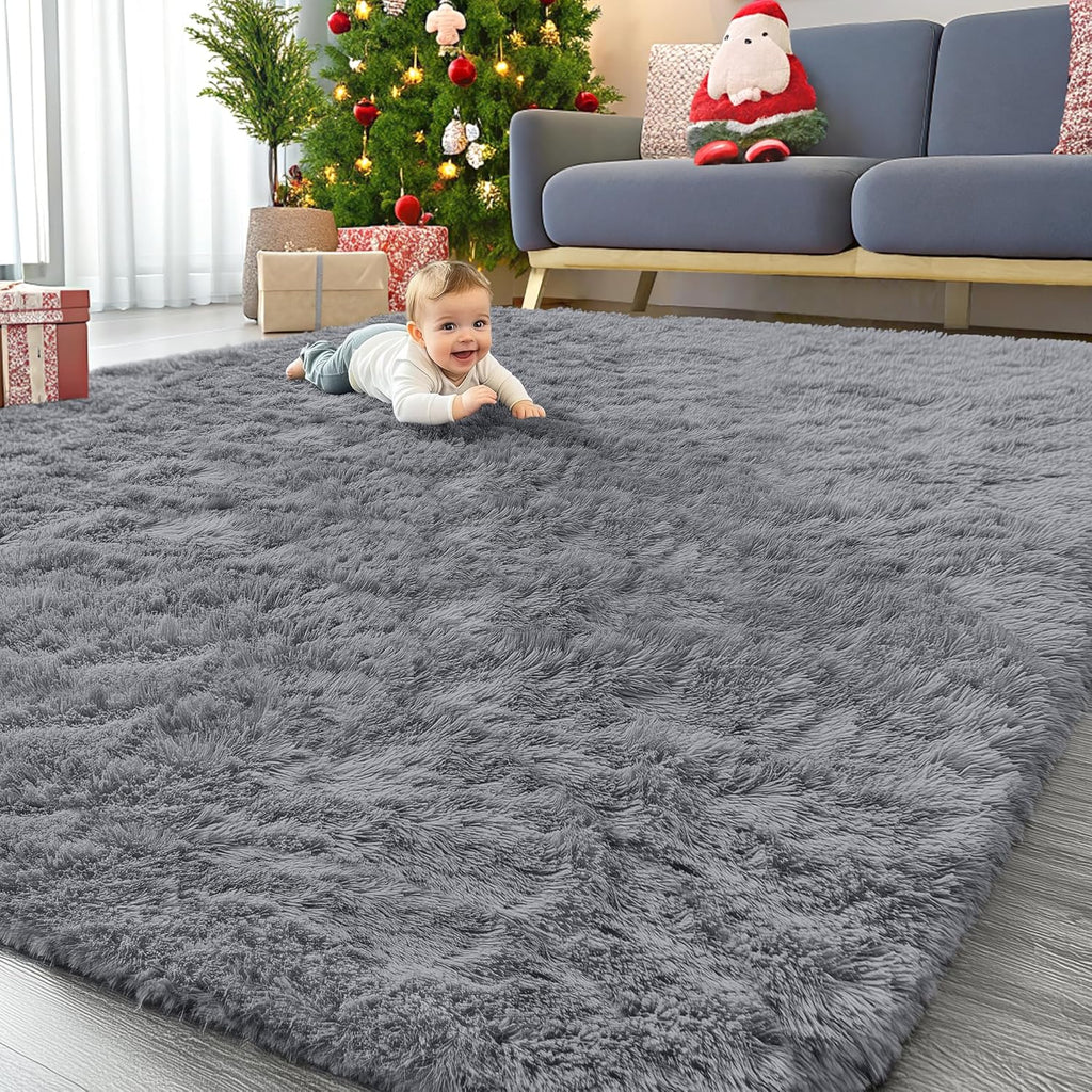 OLANLY Large Area Rugs - Soft Fluffy Shaggy Indoor Carpet for Living Room & Bedroom | Light Grey 7x7