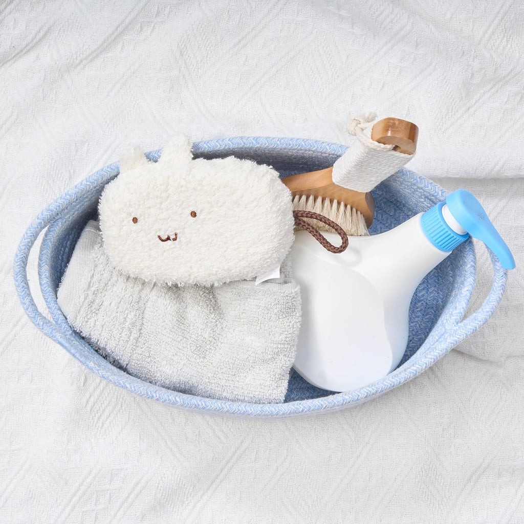 Small Woven Easter Basket by [Brand Name] - Decorative Rope Storage Organizer | Gift Bag & Ribbon Included, 12"x8"x5", Blue