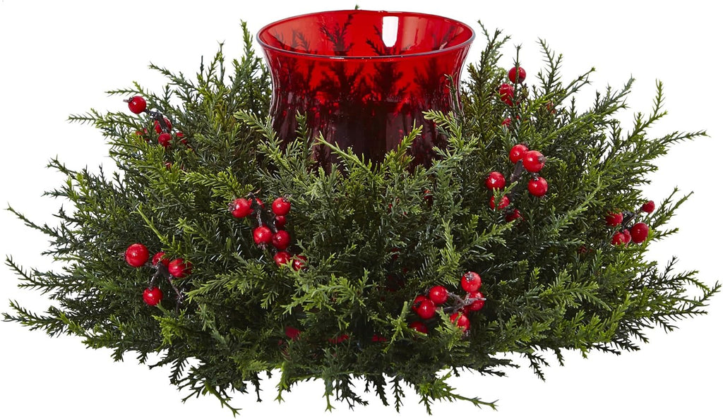 Nearly Natural Cedar Berry Candelabrum - Elegant 11'' x 8.75'' x 11'' Centerpiece for Home Decor
