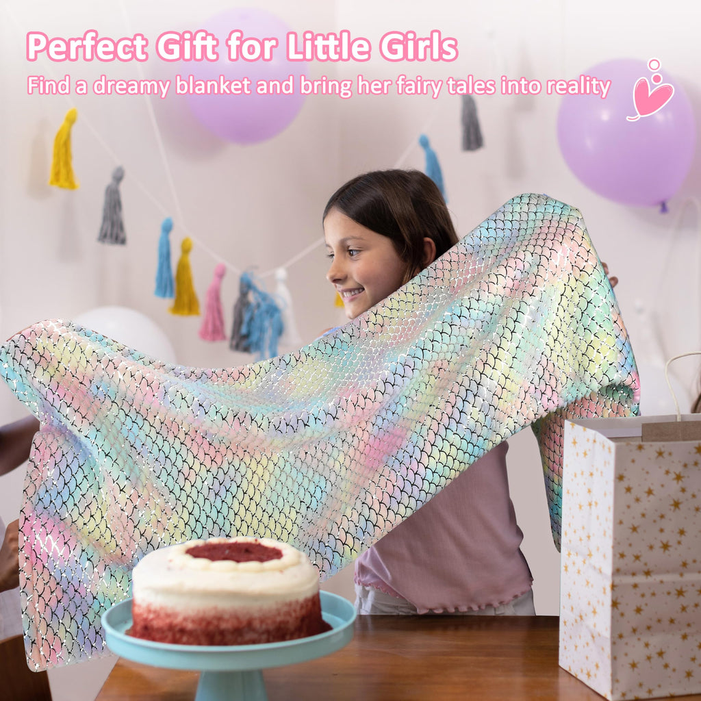 Catalonia Mermaid Blanket for Kids, Soft Plush Sleeping Snuggly Tail Blanket,Fish Scale Pattern, Mermaid Gift for Girls