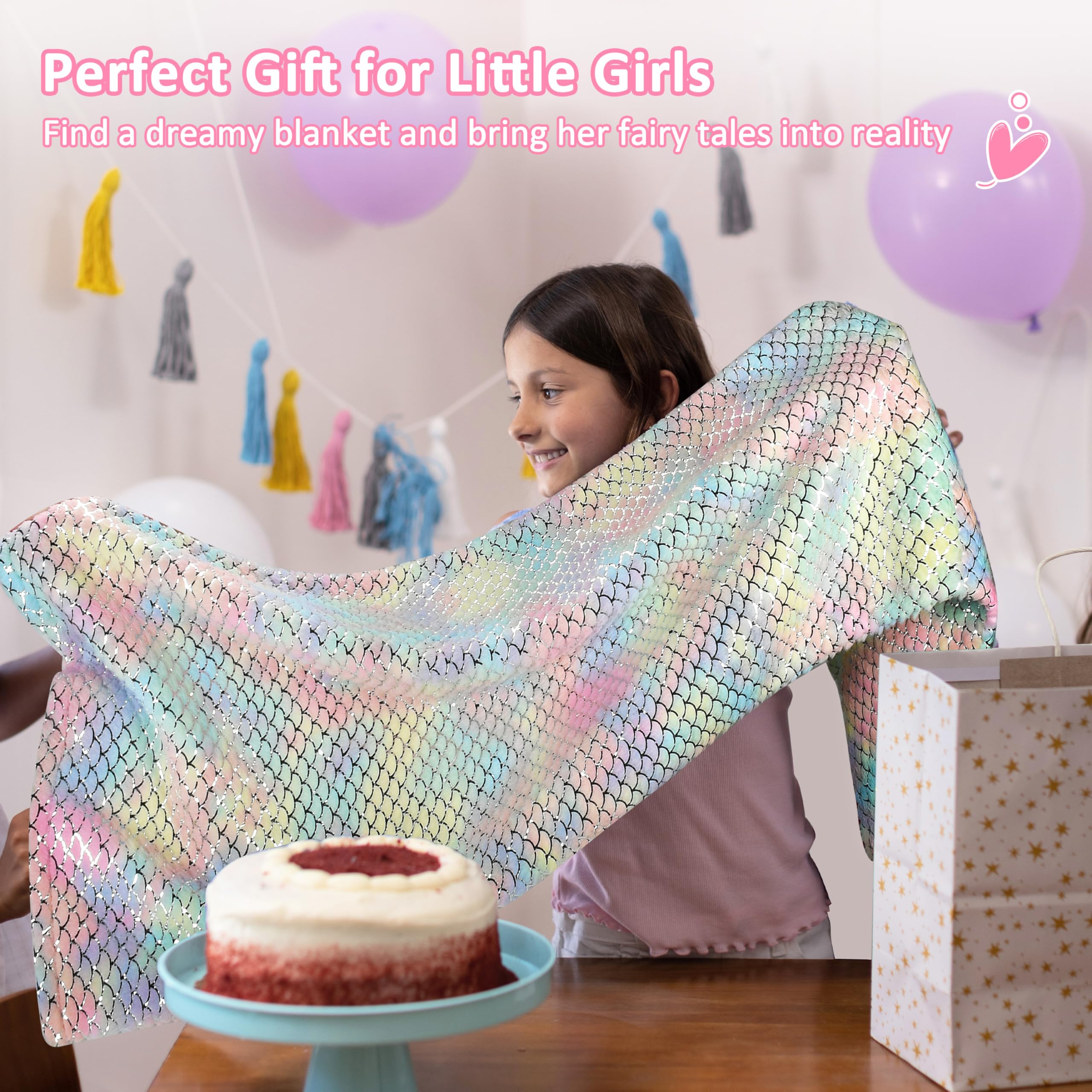 Catalonia Mermaid Blanket for Kids, Soft Plush Sleeping Snuggly Tail Blanket,Fish Scale Pattern, Mermaid Gift for Girls