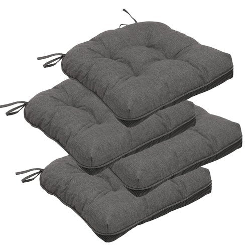RACE LEAF Indoor Chair Cushions 4 Pack, Tufted Memory Foam Dining Room Chair Pads with Ties and Non-Slip Backing, Kitchen Seat Cushions 15.5" X 15.5" Dark Gray