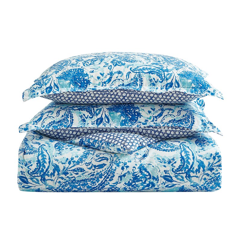 Poppy & Fritz - King Comforter Set, Reversible Cotton Bedding with Matching Shams, Medium Weight for All Seasons (Brooke Blue, King)