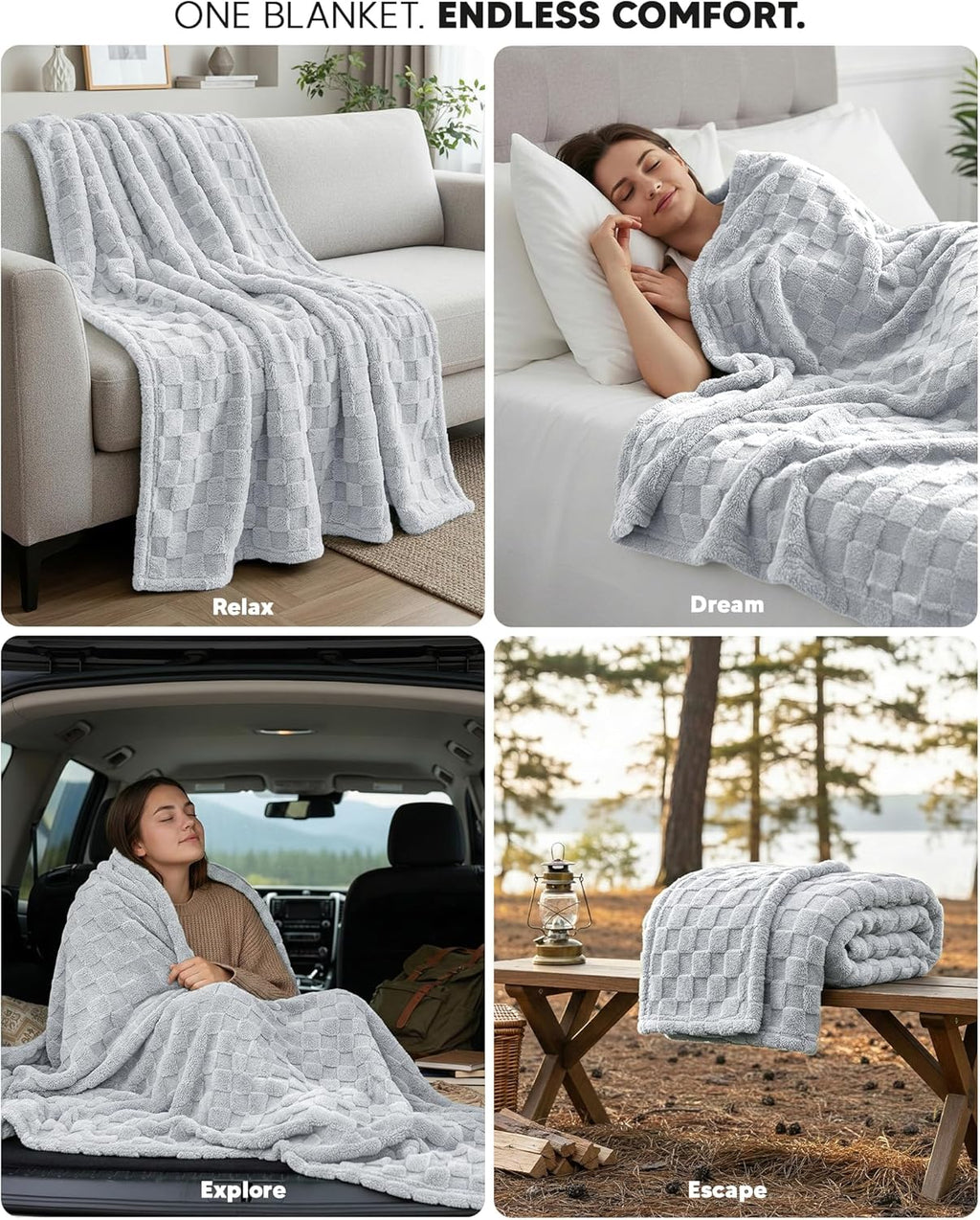 Utopia Bedding Cool Grey Checkered Fleece Throw Blanket - Soft Plush Cozy 50x60 Inches | Perfect for Couch or Bed