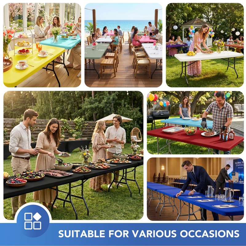 Enjoyidea Fitted Tablecloth for 6 Foot Rectangle Tables-4 Pack White Elastic Outdoor Picnic Table Cover-Spandex Stretch Folding Table Cloths 6 ft for Camping Dining Room Patio Kitchen Banquet Party