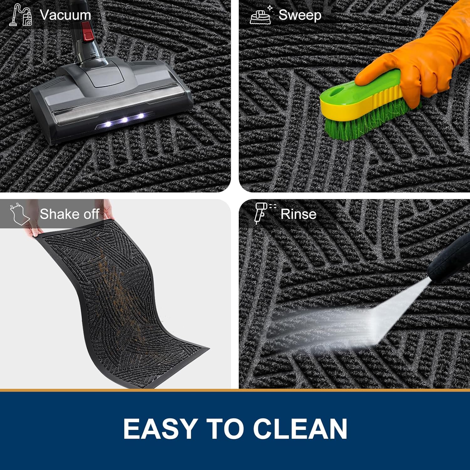 Smiry Heavy-Duty Rubber Doormat - Trap Dirt & Moisture | Easy Clean Indoor/Outdoor Mat 35x23, Black