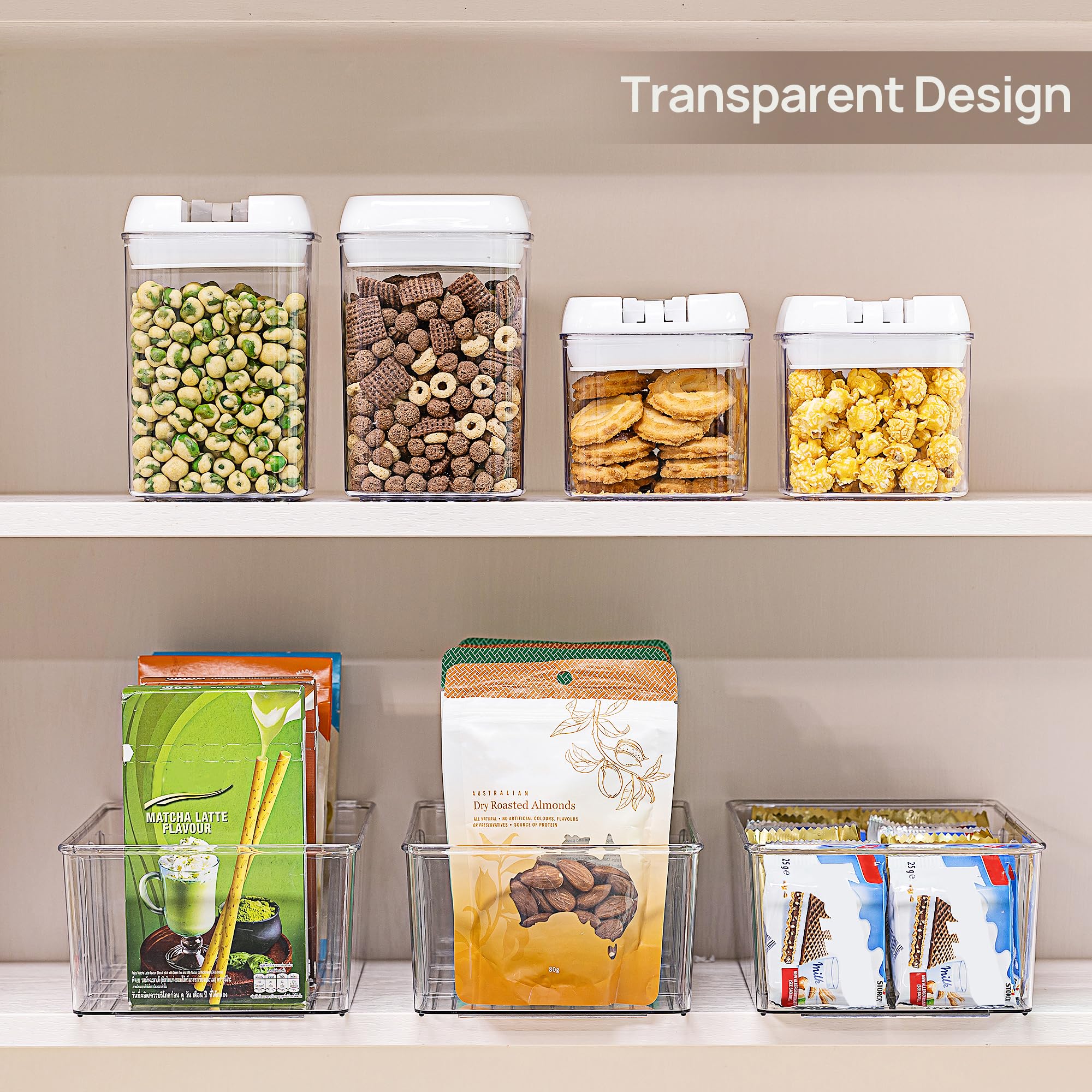 Vtopmart 4 Pack Food Storage Organizer Bins and 2Pack 12''W Clear Stackable Storage Drawers