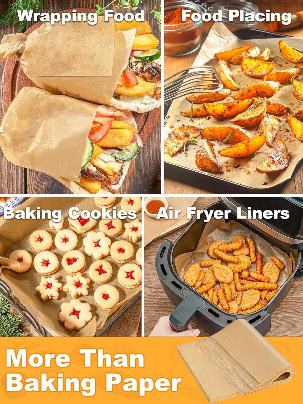 SMARTAKE Non-Stick Parchment Paper Baking Sheets - 200 Precut Sheets, 12x16 Inches for Baking & Grilling