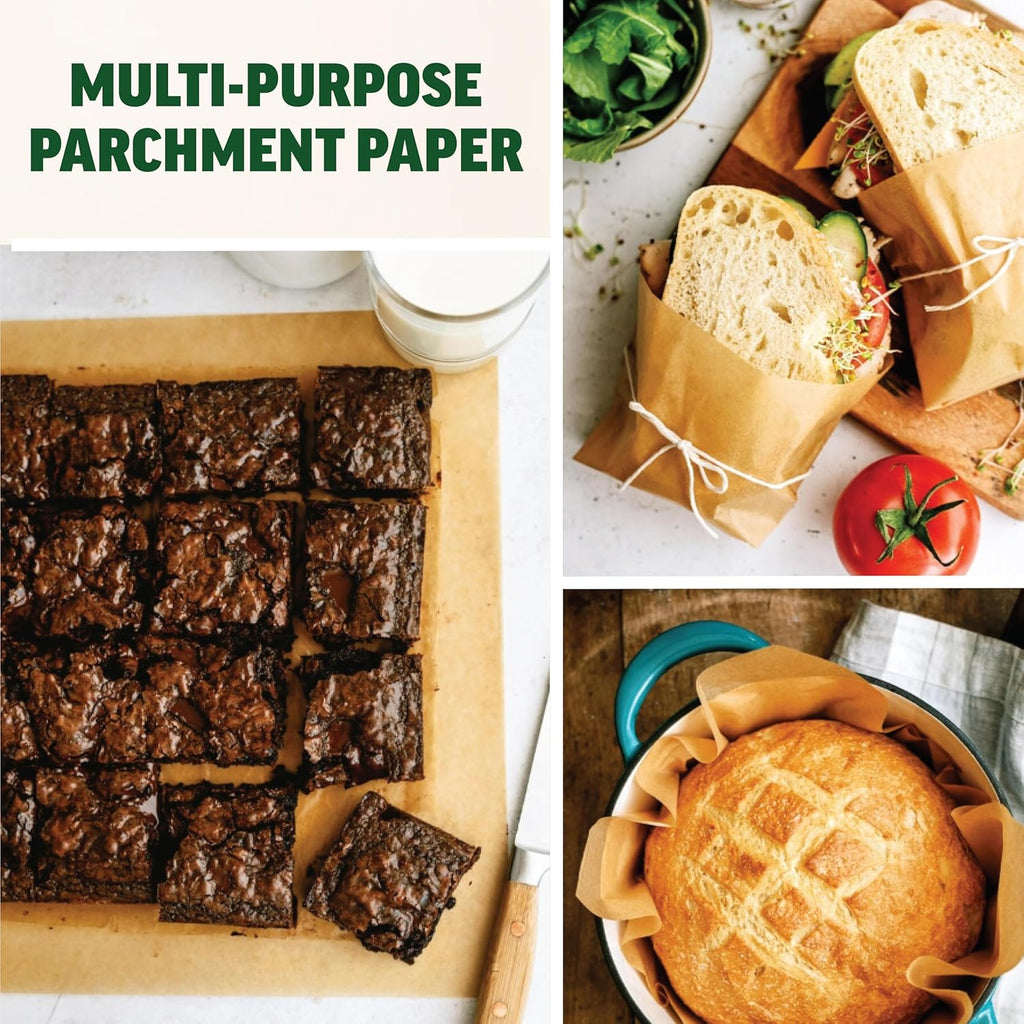 Zenlogy Parchment Paper Squares - Unbleached, Non-Stick, High Heat | 200 Pre-Cut Sheets for Baking & Air Frying