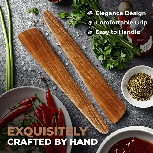 AIUHI Natural Teak Wood Spatula for Cooking, 12 Inches Flat Wooden Turner, Small Wood Flippers Handmade for Nonstick Cookware Turning Flipping Serving and Scraping. Set of 2