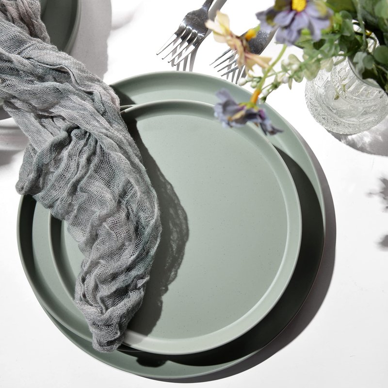 FINE&NICE 12Pcs Melamine Dinnerware Sets, Plates and Bowls Sets for 4, Unbreakable and Lightweight Dishes Set for Indoor and Outdoor Use, BPA Free, Dishwasher Safe (Sage Green)