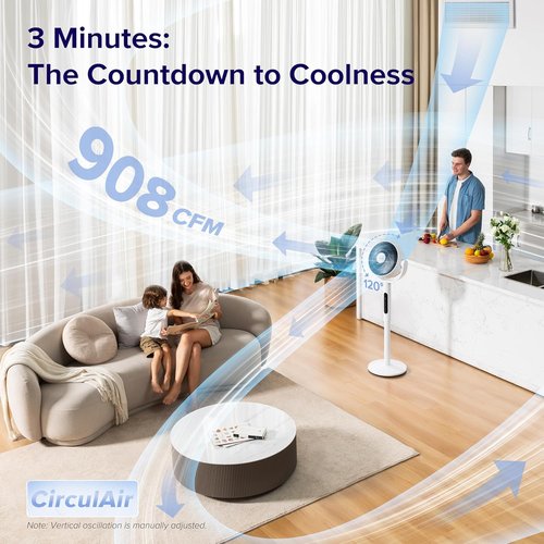 Levoit Standing Fan - CirculAir 120° Oscillating, Quiet 20dB, 9 Speeds, Remote Control, 2-in-1 Design