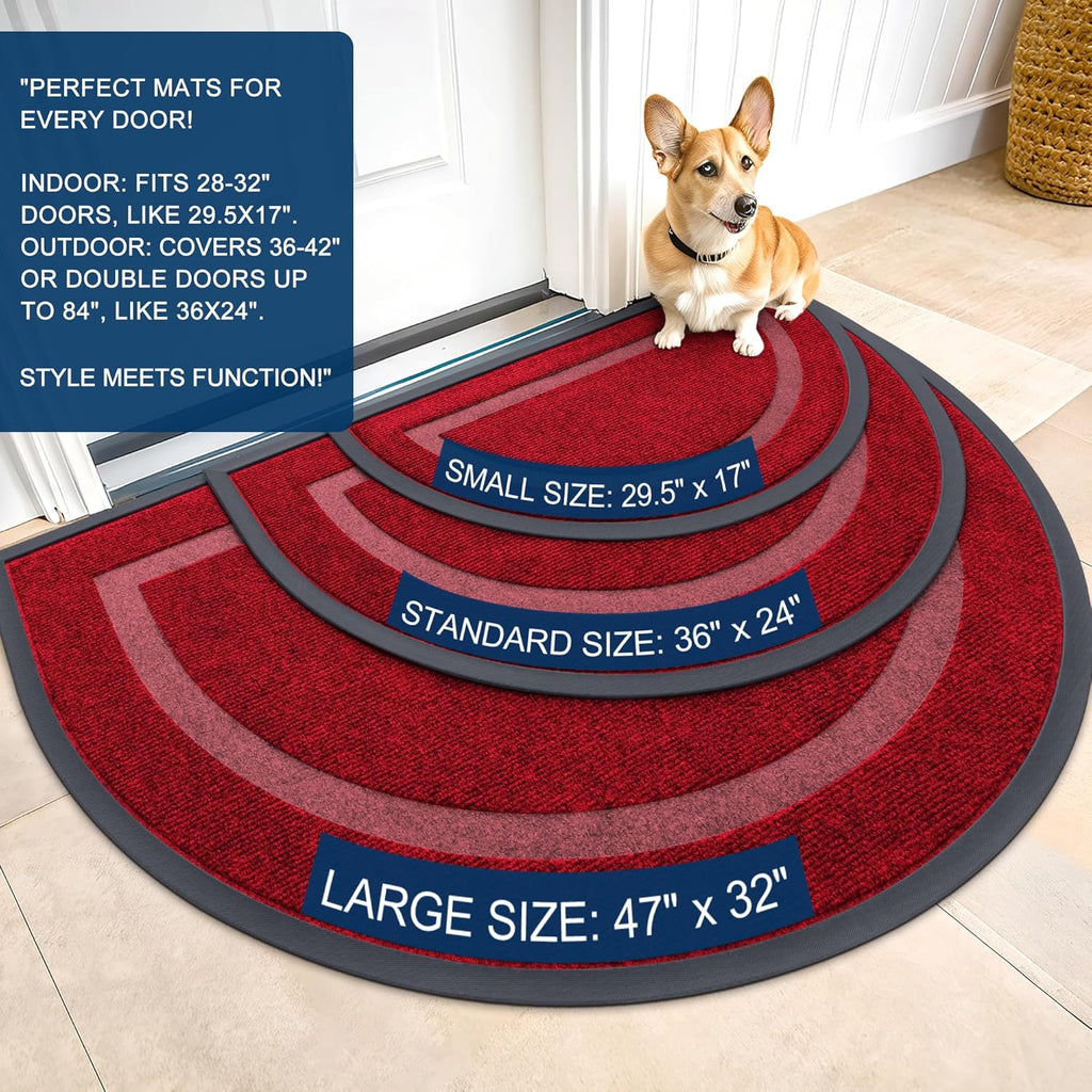 OLANLY Half Circle Door Mat - Waterproof All-Season Indoor/Outdoor Welcome Mat | 59x23, Wine Red
