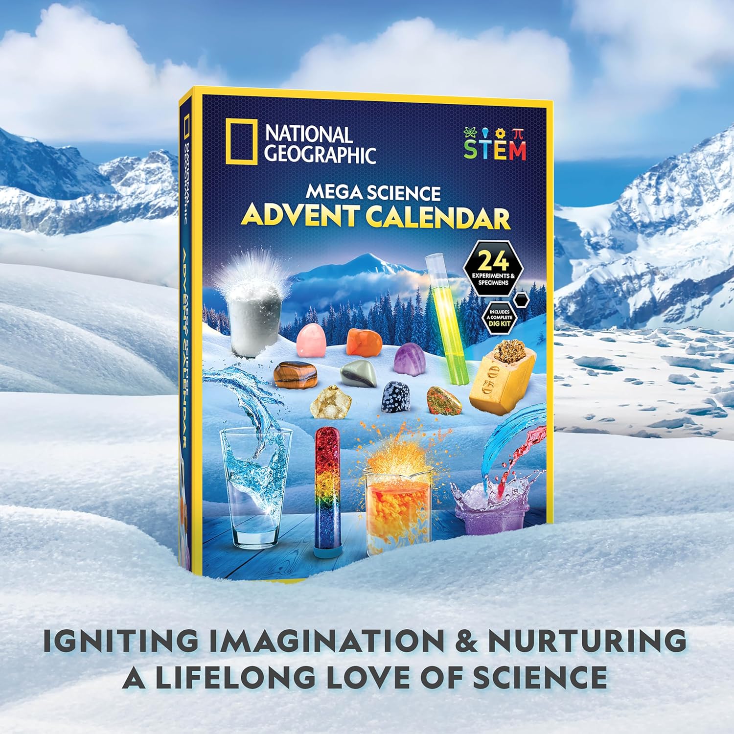National Geographic 2026 Science Kit - Jumbo Advent Calendar with 24 Days of STEM Experiments & Gemstones for Kids Ages 8-12