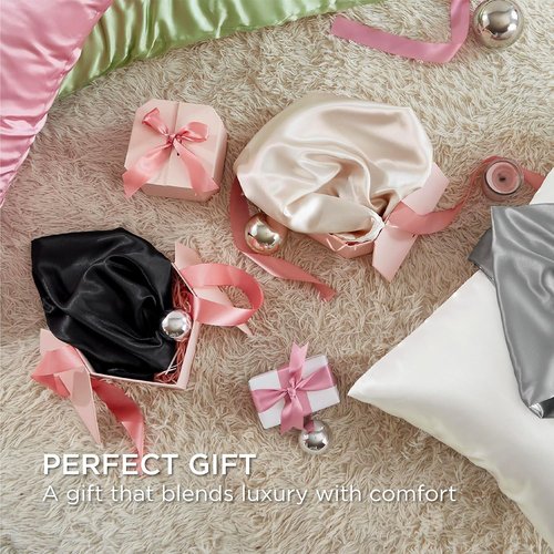 Bedsure Satin Pillowcase Set - Silky Soft King Size Pillow Covers with Zipper | 2 Pack in Grey, 20x36 Inches