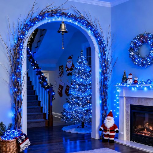 JMEXSUSS 100 LED Blue Christmas Lights - 33ft Connectable Fairy String Lights with 8 Modes for Indoor/Outdoor Use