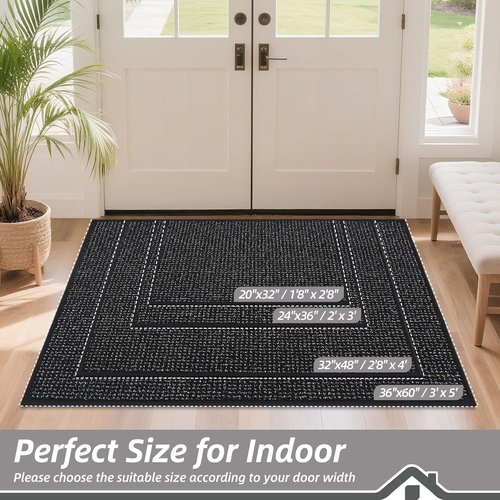 BEQHAUSE Dirt Trapper Door Mat - Non-Slip, Washable, Dirt Resistant | 24" x 36", Black Entryway Mat