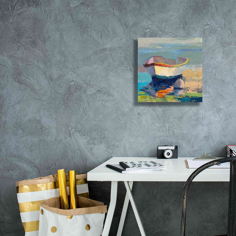 Epic Graffiti 'Bottle Green Boat' by Beth Forst, Giclee Canvas Wall Art, 12"x12"