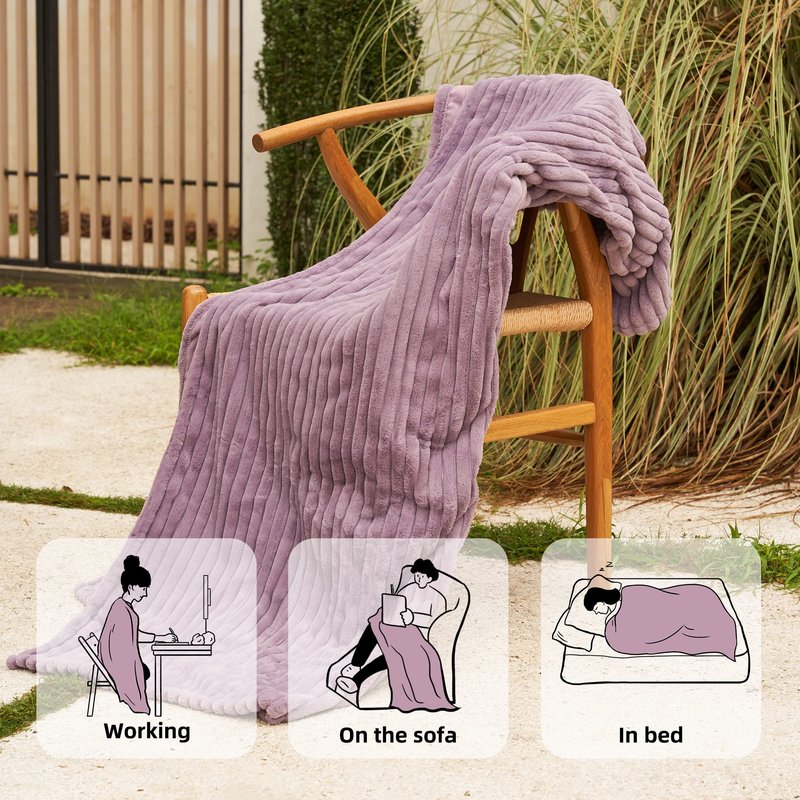GOTCOZY Electric Blanket Heated Throw 50''X60''- Ribbed Faux Fur Heated Blanket with 4 Heating Level & 3 Hour Auto Off Heating Blanket, ETL&FCC Certified Machine Washable(Violet)