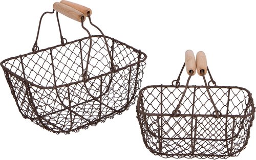 Trademark Innovations Wire Nesting Egg Baskets with Wooden Handles - Vintage Style (Set of 2)