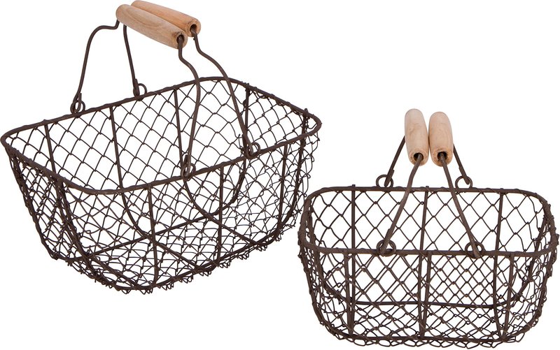 Trademark Innovations Wire Nesting Egg Baskets with Wooden Handles - Vintage Style (Set of 2)
