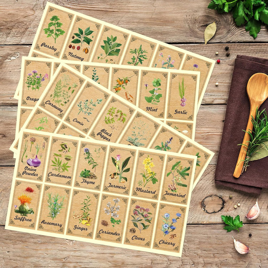 Skiennix 48PCS Herb & Spice Labels - Vintage Stickers for Jar Organization | Apothecary Labels (1.4"x2.4")