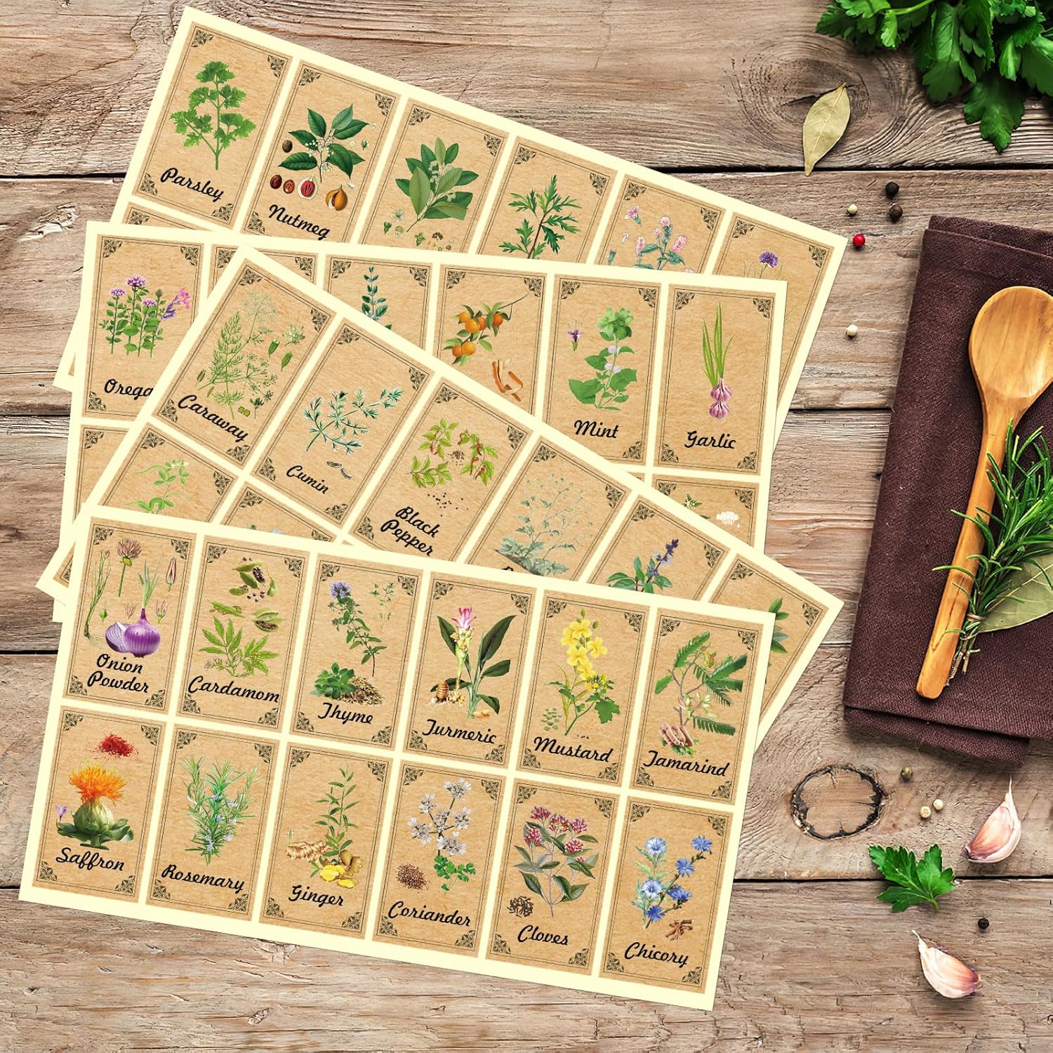 Skiennix 48PCS Herb & Spice Labels - Vintage Stickers for Jar Organization | Apothecary Labels (1.4"x2.4")