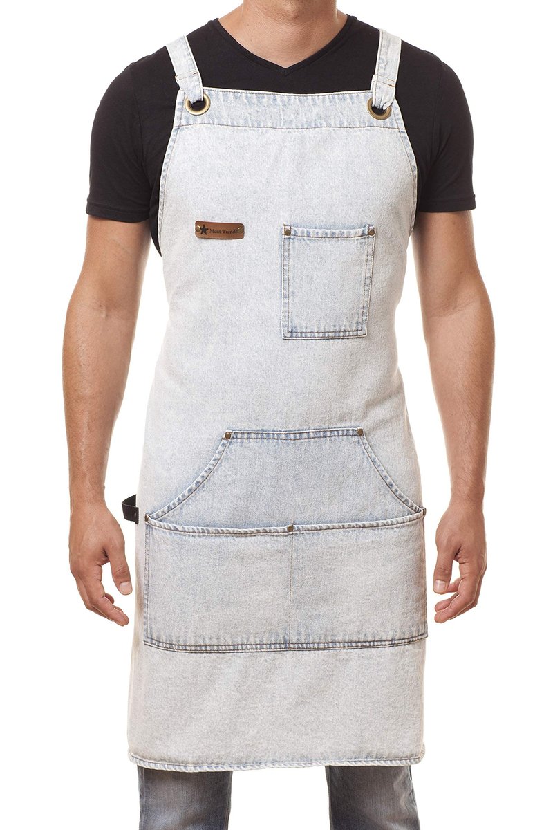 ARAWAK BRAVE Denim Apron for Chef Kitchen BBQ Grill Blue Towel Loop + Quick Release Buckle + Tool Pockets Adjustable M to XXL