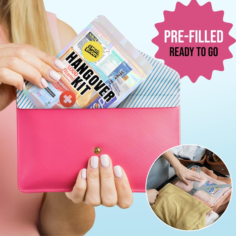 Chug Buddy Hangover Kits (6 Pack) for Bachelorette Party Favors, Weddings & 21st Birthdays | Pre-Filled Bulk Hangover Kit Bags for Bridesmaids, Girls Trips & Party Events