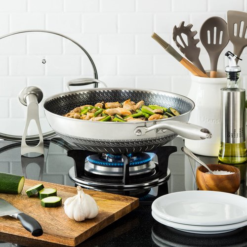 AROMA® Non-Stick Stainless Steel Wok Pan with Self-Balancing Lid and Honeycomb SurfaceGuard Technology (12.5 Inches/ 5Qt.)