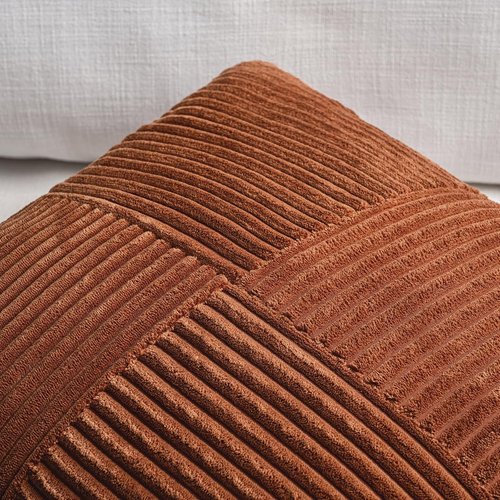 Fancy Homi Decorative Throw Pillow Covers - 2 Pack Rust Boho 18x18 Inch Soft Corduroy Accent Cushions | Farmhouse Fall Decor