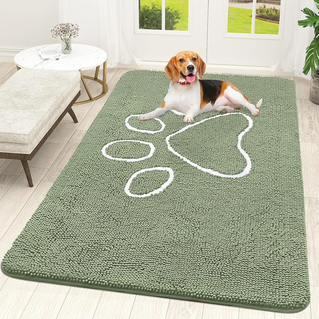 OLANLY Dog Door Mat - Absorbent Muddy Paws Doormat | Non-Slip Chenille, Quick Dry, 70x46, Sage Green