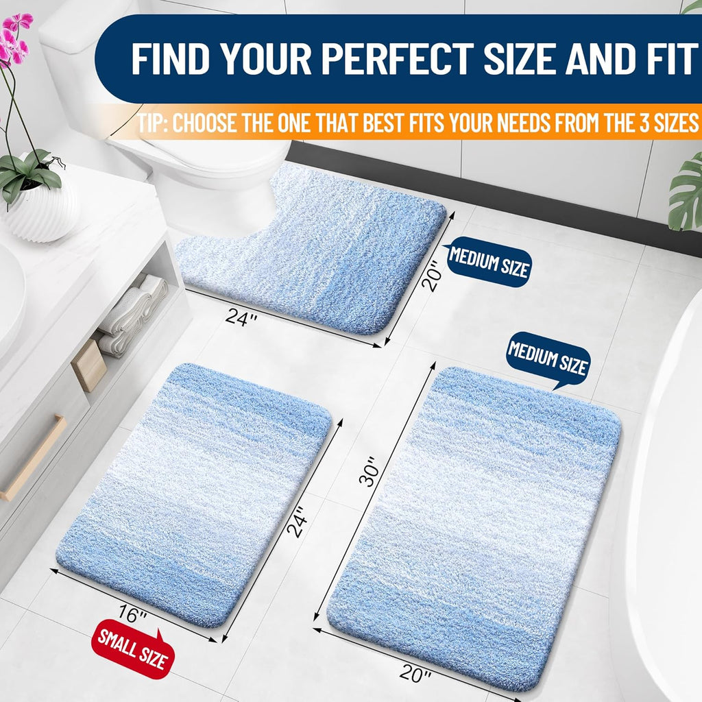 OLANLY Bathroom Runner Rug - Extra Soft Microfiber Mat with Rubber Backing | Quick Dry, Washable, 47x20, Light Blue