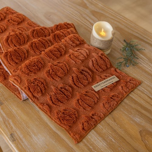 Keketoarrange Thanksgiving Table Runner Rust Terracotta Soft Plush Faux Fur Velvet Pumpkin Autumn Harvest Dining Centerpiece Decor for Home Kitchen Fall Decorations for Home 13 x 72 Inch