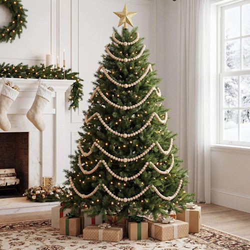 Ceenna 8 Pack 9 ft Rustic Christmas Wood Bead Garland for Xmas Tree Mantel Fireplace Stairs Coffee Table Decor Farmhouse Wooden Beads for Holiday Christmas Home Indoor Decor, Total 72 ft(Natural)