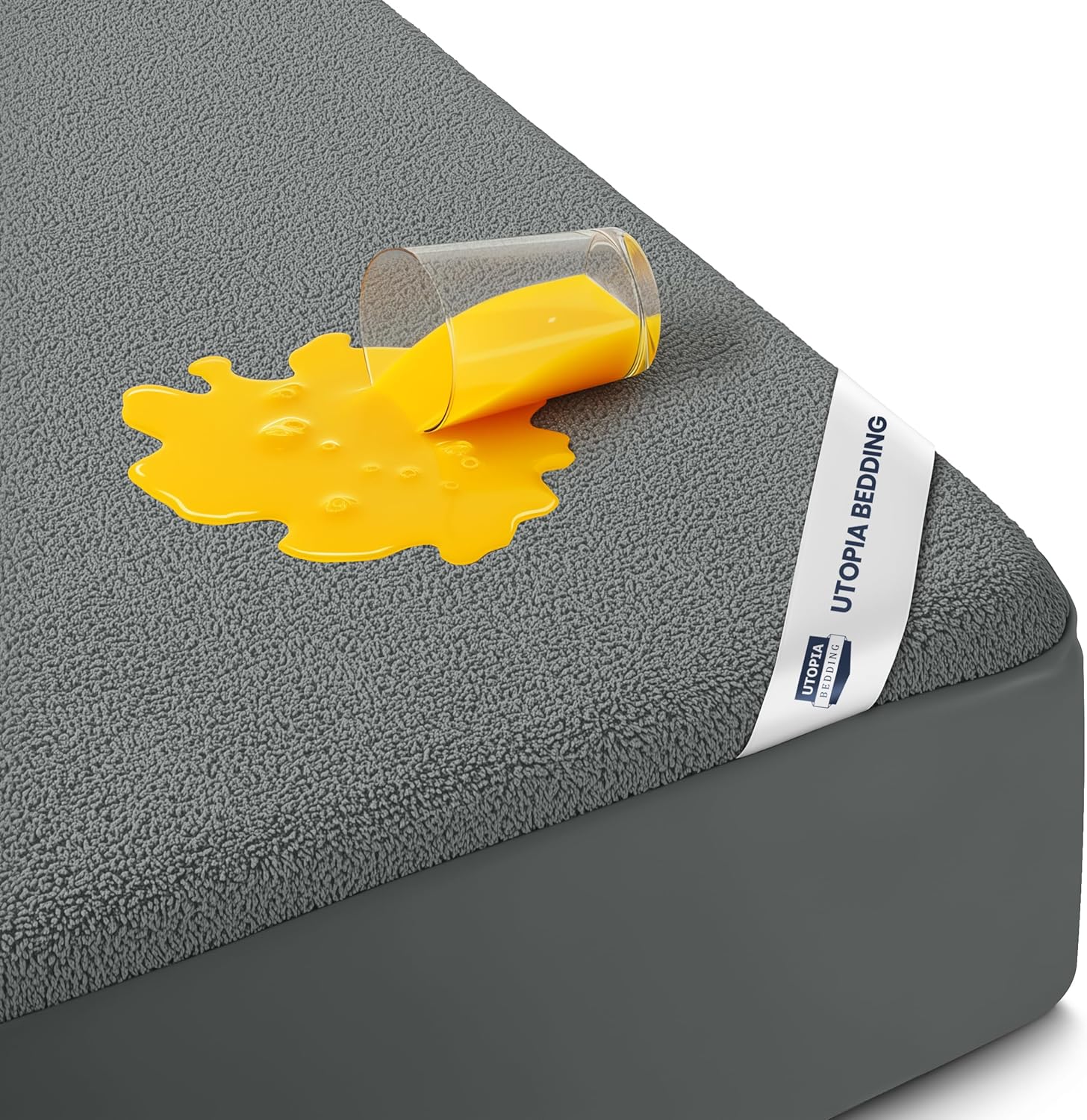 Utopia Bedding Twin Size Mattress Protector - Waterproof Terry Cover with Deep Pockets (Gray)