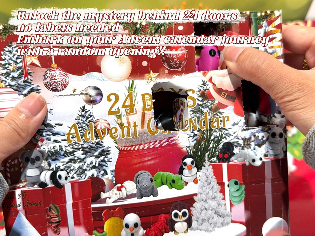 Skiennix 24 PCS 3D Printed Animal Collectibles - Fun Christmas Countdown Calendar Ornaments for Kids & Teens