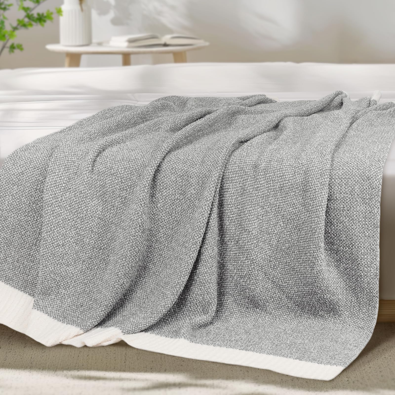 MACEVIA Grey Knit Throw Blanket for Couch 50" x 60" Super Soft Cozy Warm Bed Throws Winter Blankets for Sofa (Heather Grey)