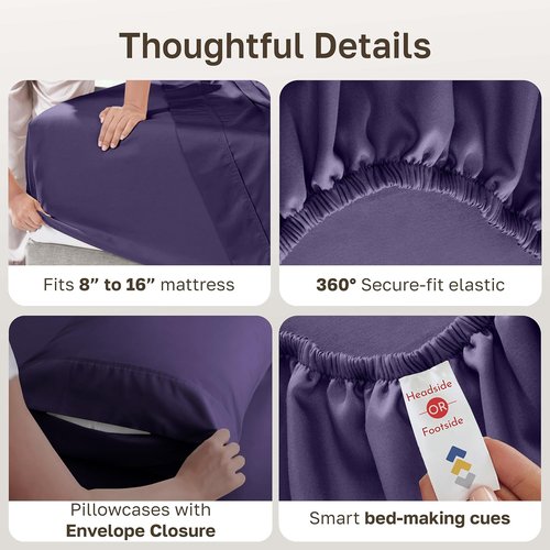 California Design Den King Size Sheet Set - Soft 400 Thread Count 100% Cotton, Deep Pocket | Dark Purple, 6-Pc