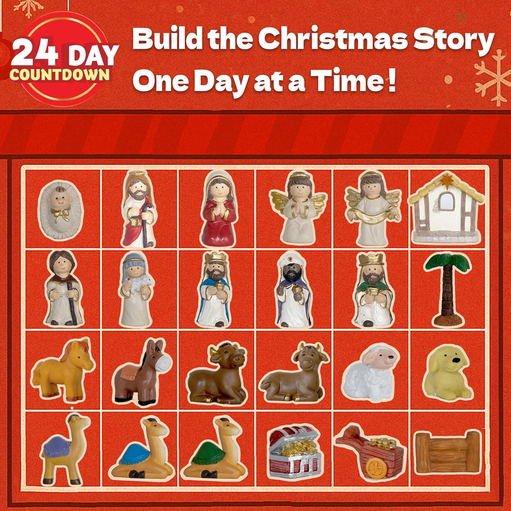 Nativity Advent Calendar 2025 - Light-Up Nativity Scene Set with Resin Figures for Kids