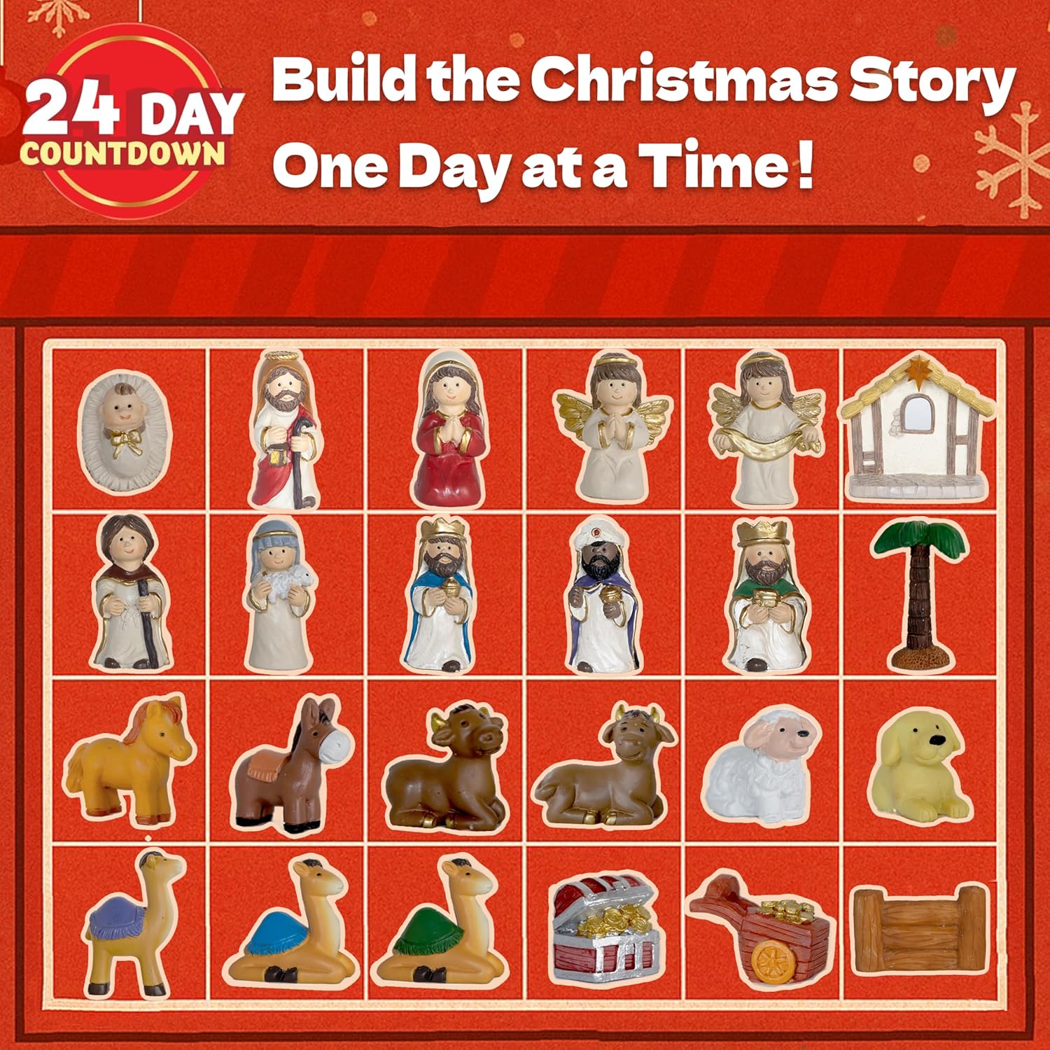 Nativity Advent Calendar 2025 - Light-Up Nativity Scene Set with Resin Figures for Kids