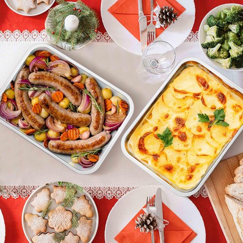 Homikit Lasagna Pan Set - 3 Inch Deep Stainless Steel Baking Dish | 9x13 Roasting Tray, Rustproof & Dishwasher Safe