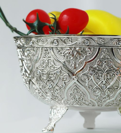 YTTDAY Dinner Bowl Fruit Bowl Medium and large bowlsl Elegant Snack Bowl | 50 oz Ornate Bowl Holiday Entertaining Used for Fruit Puree, Salad, Ceramic, Pasta Bowls/Plates, Antique(Medieval Silver)